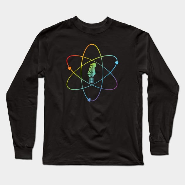 Electric Guitar Headstock Atom Symbol Colorful Long Sleeve T-Shirt by nightsworthy